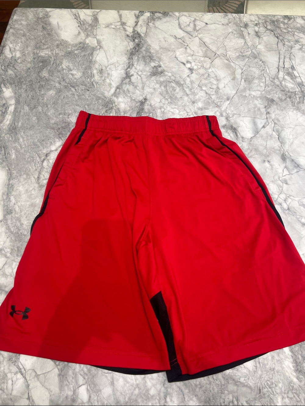 Under Armour Men’s Red Athletic Shorts with Black Trim